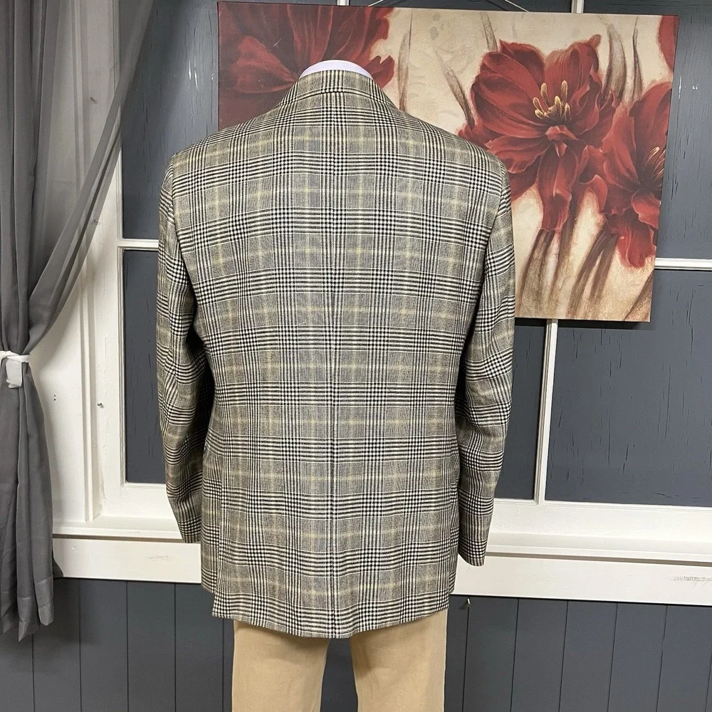 John W. Nordstrom Cashmere Blazer Jacket Sport Coat Mens 46R Cream/Brown/Black